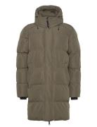 Hooded Sports Puffer Mid Jkt Villakangastakki Pitkä Takki Khaki Green ...