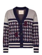 Houndstooth V-Neck Cardigan Tops Knitwear Cardigans Navy GANT