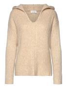 Rib Knit Wool Blend Hooded Sweater Tops Knitwear Jumpers Beige Monki