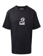 Tee W/Print Tops T-shirts Short-sleeved Black Hound