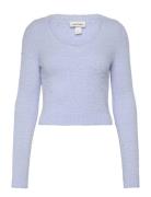 Fluffy Knitted Boat Neck Sweater Tops Knitwear Jumpers Blue Monki