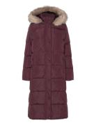 Faux-Fur-Trim Hooded Down Coat Topattu Pitkä Takki Burgundy Lauren Ral...