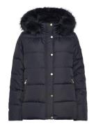 Faux-Fur-Trim Hooded Down Coat Vuorillinen Takki Topattu Takki Navy La...