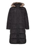 Faux-Fur-Trim Hooded Down Coat Topattu Pitkä Takki Black Lauren Women