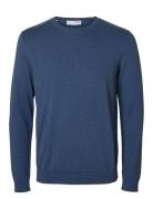 Slhberg Crew Neck Noos Tops Knitwear Round Necks Navy Selected Homme