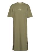 Monogram Logo T-Shirt Dress Polvipituinen Mekko Khaki Green Calvin Kle...