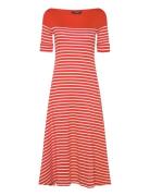 Striped Cotton Midi Dress Polvipituinen Mekko Orange Lauren Ralph Laur...