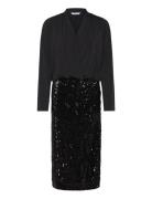 Sequin Trumpet Sleeve Midi Dress Polvipituinen Mekko Black Bubbleroom