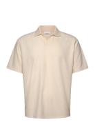 V-Neck Jacquard Polo S/S Tops Polos Short-sleeved Cream Lindbergh
