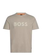 Te_Logotexture Tops T-shirts Short-sleeved Beige BOSS