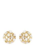 Lucy Big Round Ear G/White Accessories Jewellery Earrings Studs Gold S...