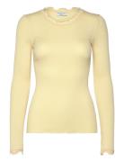 Silk T-Shirt W/ Lace Tops T-shirts & Tops Long-sleeved Yellow Rosemund...
