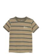 T-Shirt Stripe Tops T-shirts Short-sleeved Khaki Green Daily 7
