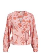 Objsage Re L/S Wrap Top 137 Tops Blouses Long-sleeved Pink Object