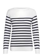 Fine Knit Striped Boat Neck Tops Knitwear Jumpers White GANT