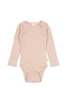 Body L/S Modal Striped Bodies Long-sleeved Pink Petit Piao