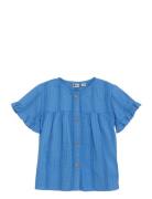 Ruffle Shirt Tops T-shirts Short-sleeved Blue Daily 7