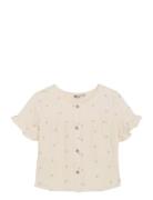 Ruffle Shirt Allover Print Tops T-shirts Short-sleeved Cream Daily 7