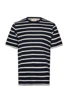 Akkikki Frotte Stripe Tee Tops T-shirts Short-sleeved Navy Anerkjendt
