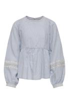 Kogmonica Ane L/S Emb Top Wvn Tops Blouses & Tunics Blue Kids Only