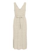 Viamalina V-Neck S/L Midi Dress/Pb Polvipituinen Mekko Beige Vila