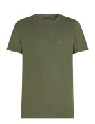 Cotton Linen Tee Tops T-shirts Short-sleeved Khaki Green Tommy Hilfige...