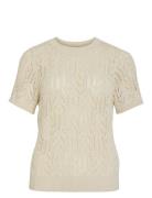 Vicotti S/S O-Neck Knit Top - Noos Tops Knitwear Jumpers Beige Vila