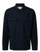Slh-Leroy Linen Blend Overshirt Ls Noos Tops Overshirts Navy Selected ...