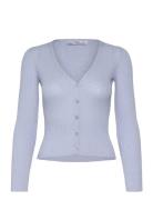 V-Neck Rib-Knit Cardigan Tops Knitwear Cardigans Blue Mango