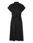 Twist-Front Cotton-Blend Shirtdress Polvipituinen Mekko Black Lauren R...