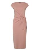Tie-Front Jersey Boatneck Midi Dress Polvipituinen Mekko Pink Lauren R...