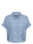 Carcaro S/S Linen Bl Boxy Shirt Tops Shirts Short-sleeved Blue ONLY Ca...