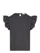 English-Embroidered Cotton T-Shirt Tops T-shirts Short-sleeved Black M...