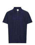 Slhrelax-Plisse Half Zip Ss Polo Ex Tops Polos Short-sleeved Navy Sele...