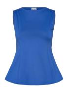 Peplum Boat-Neck Top Tops Blouses Sleeveless Blue Weekday