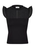 Openwork Neckline Cotton Top Tops T-shirts & Tops Short-sleeved Black ...