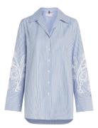 Broderie Anglaise Cotton Shirt Tops Shirts Long-sleeved Blue Tommy Hil...