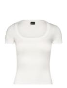Rib Short Sleeve Top Tops T-shirts & Tops Short-sleeved White Gina Tri...