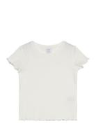 Top Ss Rib With Frill Edges Ba Tops T-shirts Short-sleeved White Linde...