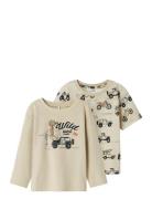 Nmmhako Nreg Top Box 2P Tops T-shirts Long-sleeved T-shirts Beige Name...