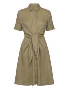 Tie-Front Linen Shirtdress Lyhyt Mekko Khaki Green Lauren Ralph Lauren