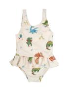 Eva – Badedragt 3-4 År – Dino Beach Uimapuku Uima-asut Cream Filibabba