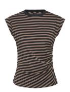 Epka_Striped Tops T-shirts & Tops Short-sleeved Brown BOSS