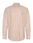 Custom Fit Gingham Stretch Poplin Shirt Tops Shirts Casual Beige Polo ...