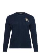 Button-Trim Cable-Knit Cotton Sweater Tops Knitwear Jumpers Navy Laure...