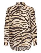 Relaxed Fit Zebra-Print Linen Shirt Tops Shirts Long-sleeved Cream Lau...