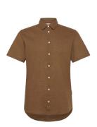 Cfaksel Ss Linen Mix Shirt Tops Shirts Short-sleeved Brown Casual Frid...