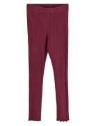 Leggings Rib Solid Frill Botto Bottoms Leggings Burgundy Lindex