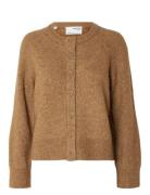 Slfrena Ls Knit Cardigan Camp Tops Knitwear Cardigans Brown Selected