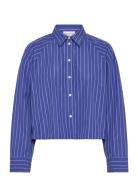Yd Stripe Boxy Cropped Shirt Tops Shirts Long-sleeved Blue Calvin Klei...